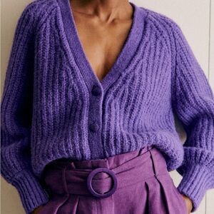 Sezane Purple Knit Basile Cardigan, XXL